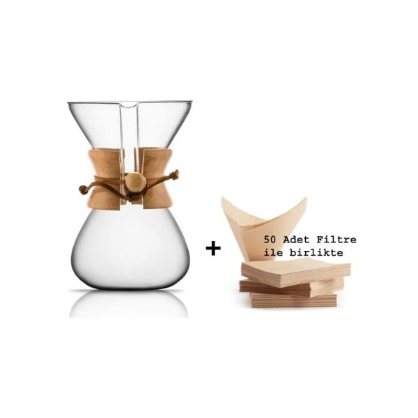Black Goat 800ml *Chemex Kahve Demleme Ekipmanı (Dripper Coffee Server)+50 adet Chemex Uyumlu Filtre